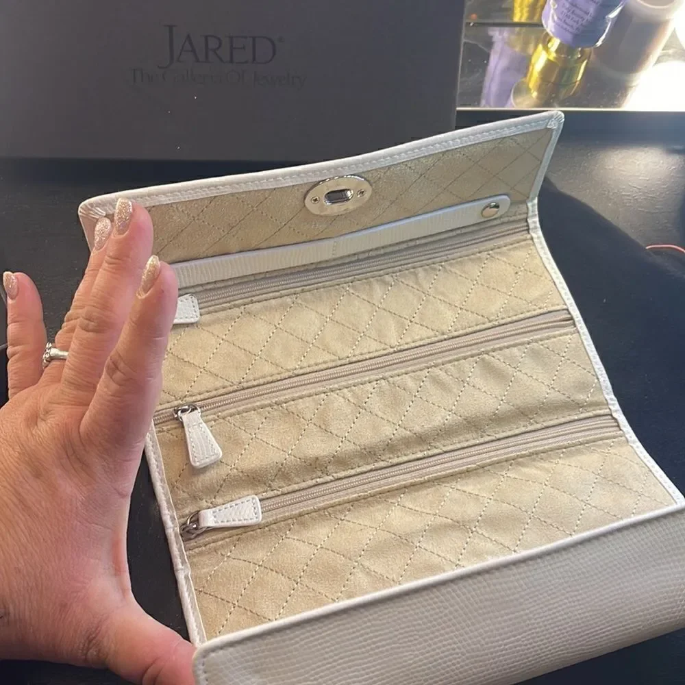 Jared WOLF London Travel Jewelry Roll Cream Leather storage box snakeskin